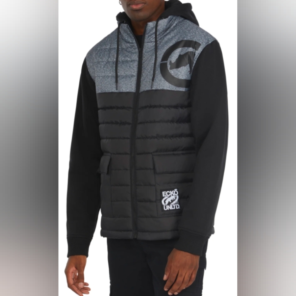 Ecko United Men's Black Full Zip Puffer/ Hybrid  Jacket Size M NWT MSRP $88